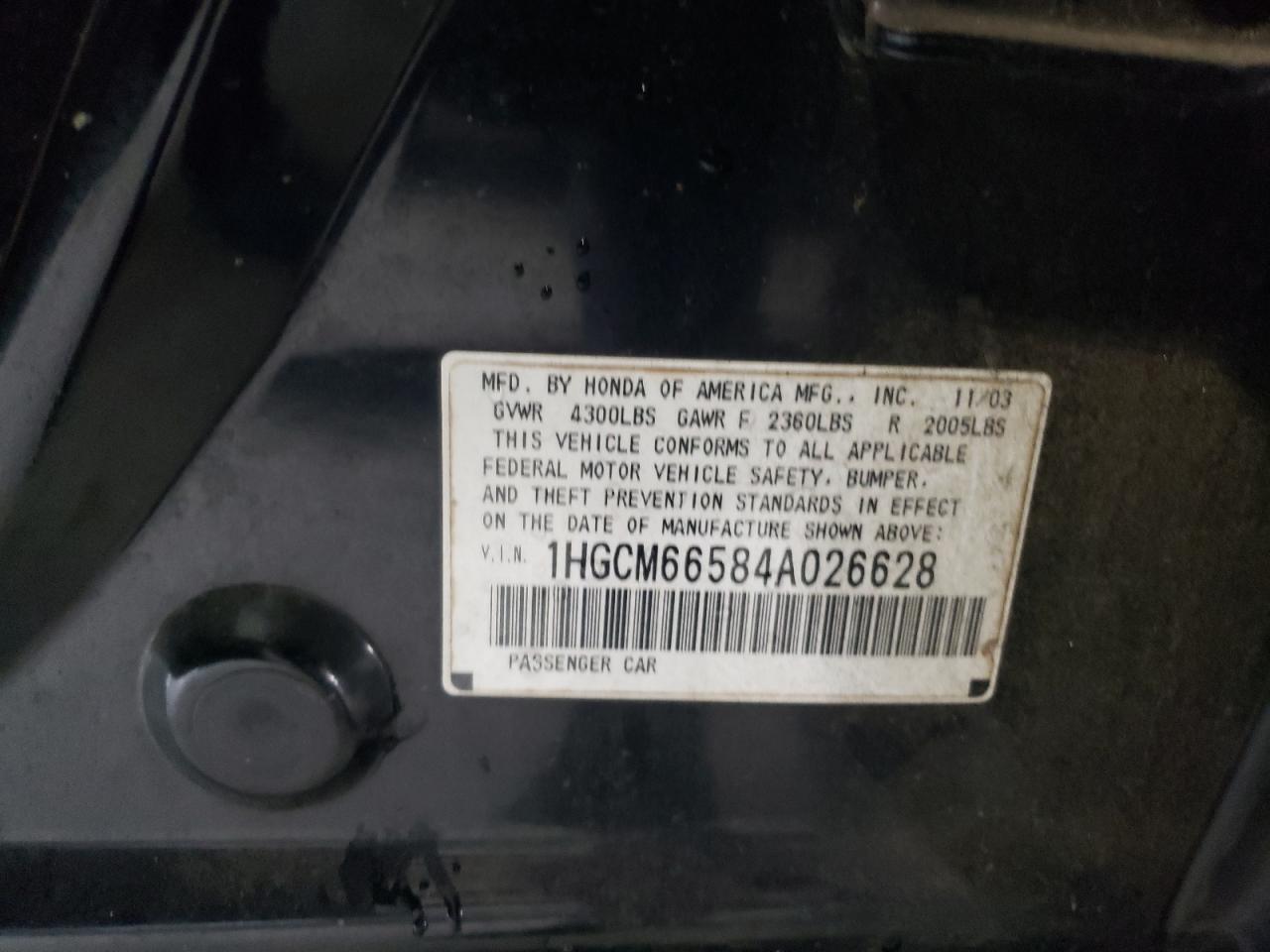 2004 Honda Accord Ex VIN: 1HGCM66584A026628 Lot: 64951504