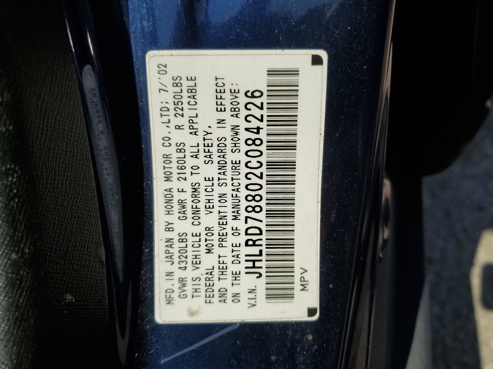 JHLRD78802C084226 2002 Honda Cr-V Ex