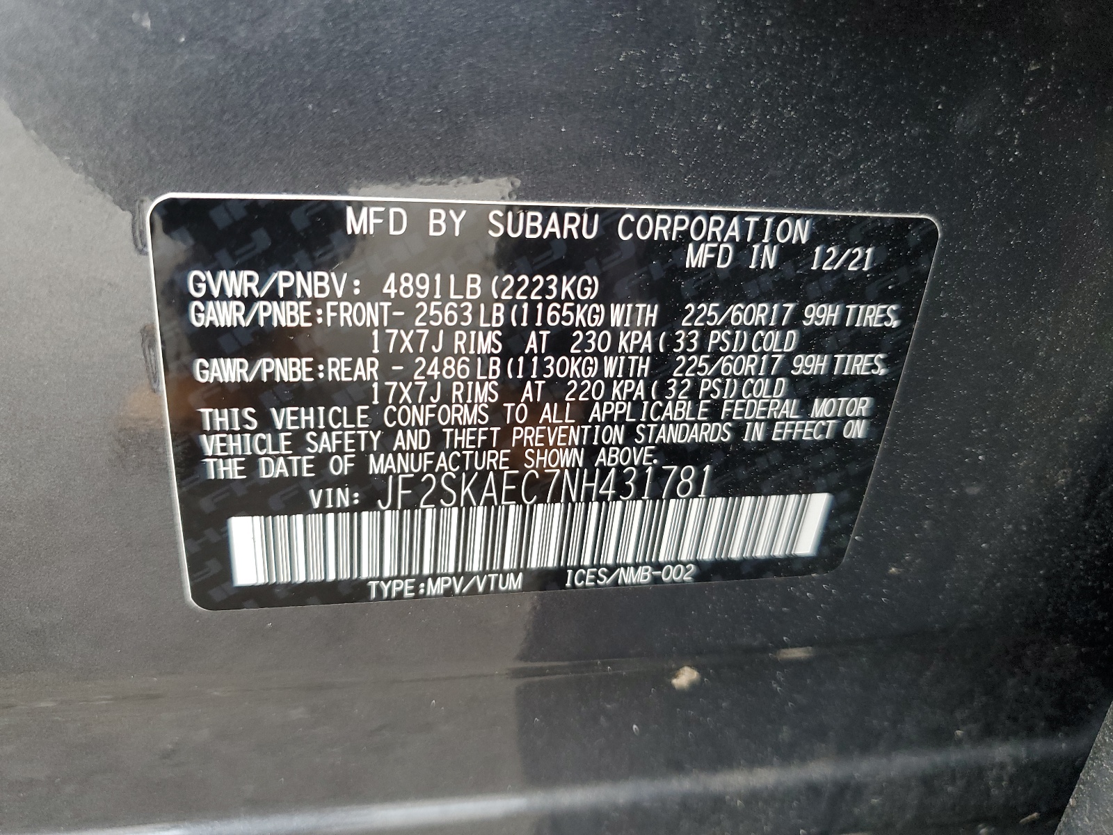 JF2SKAEC7NH431781 2022 Subaru Forester Premium