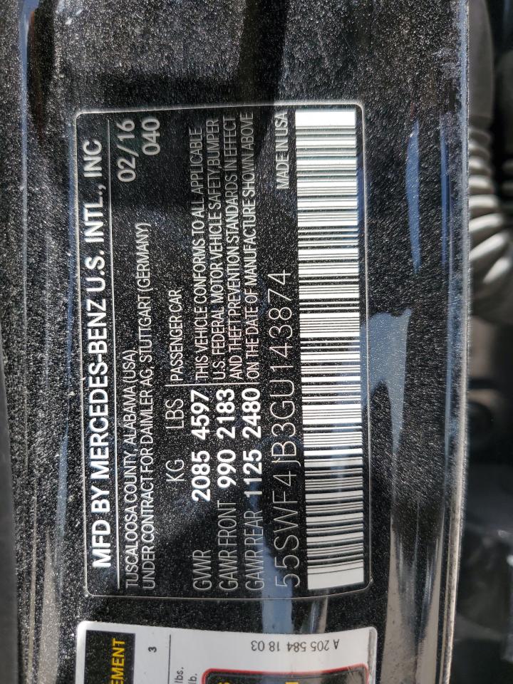 2016 Mercedes-Benz C 300 VIN: 55SWF4JB3GU143874 Lot: 60002944