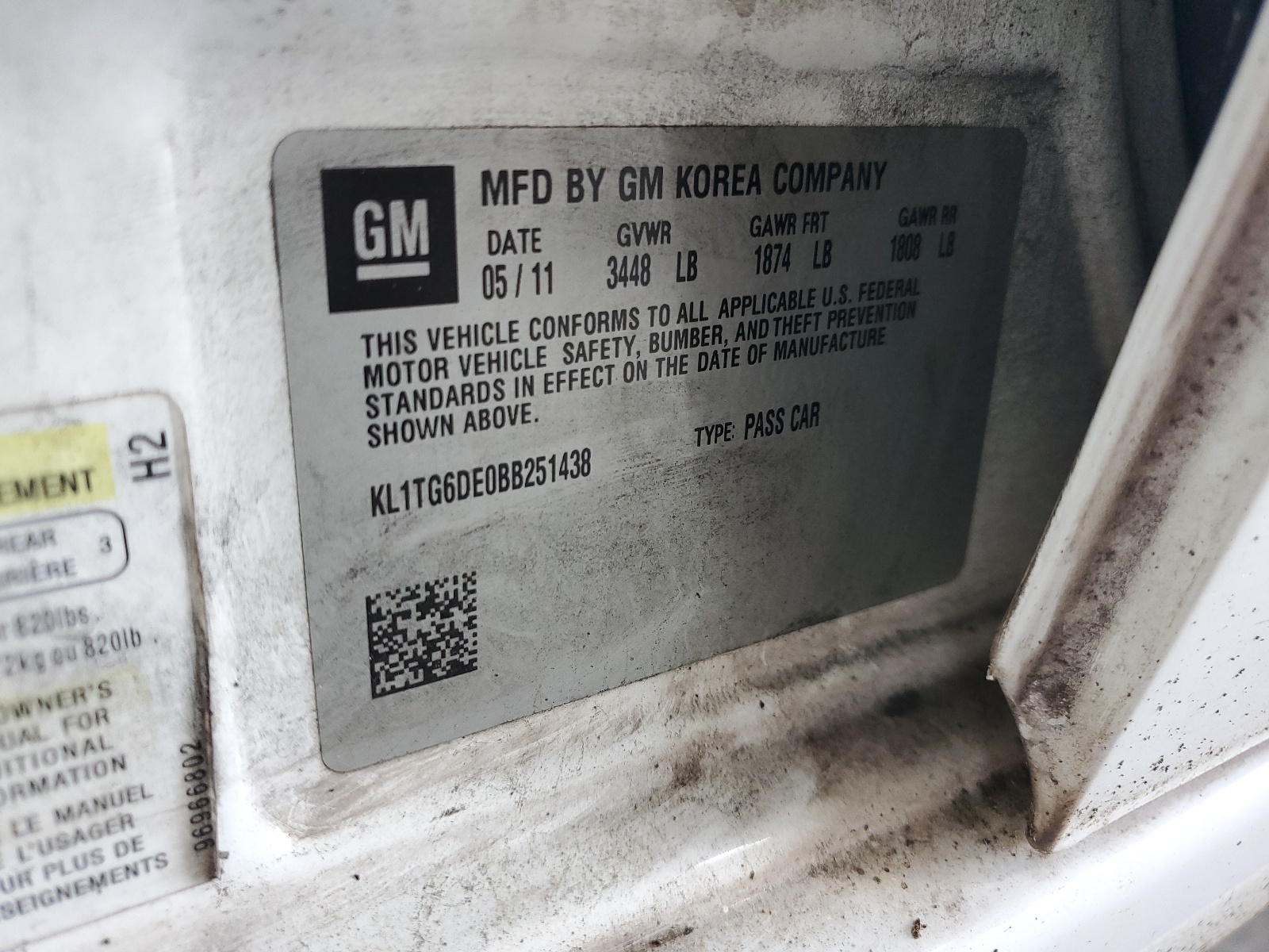 KL1TG6DE0BB251438 2011 Chevrolet Aveo Lt