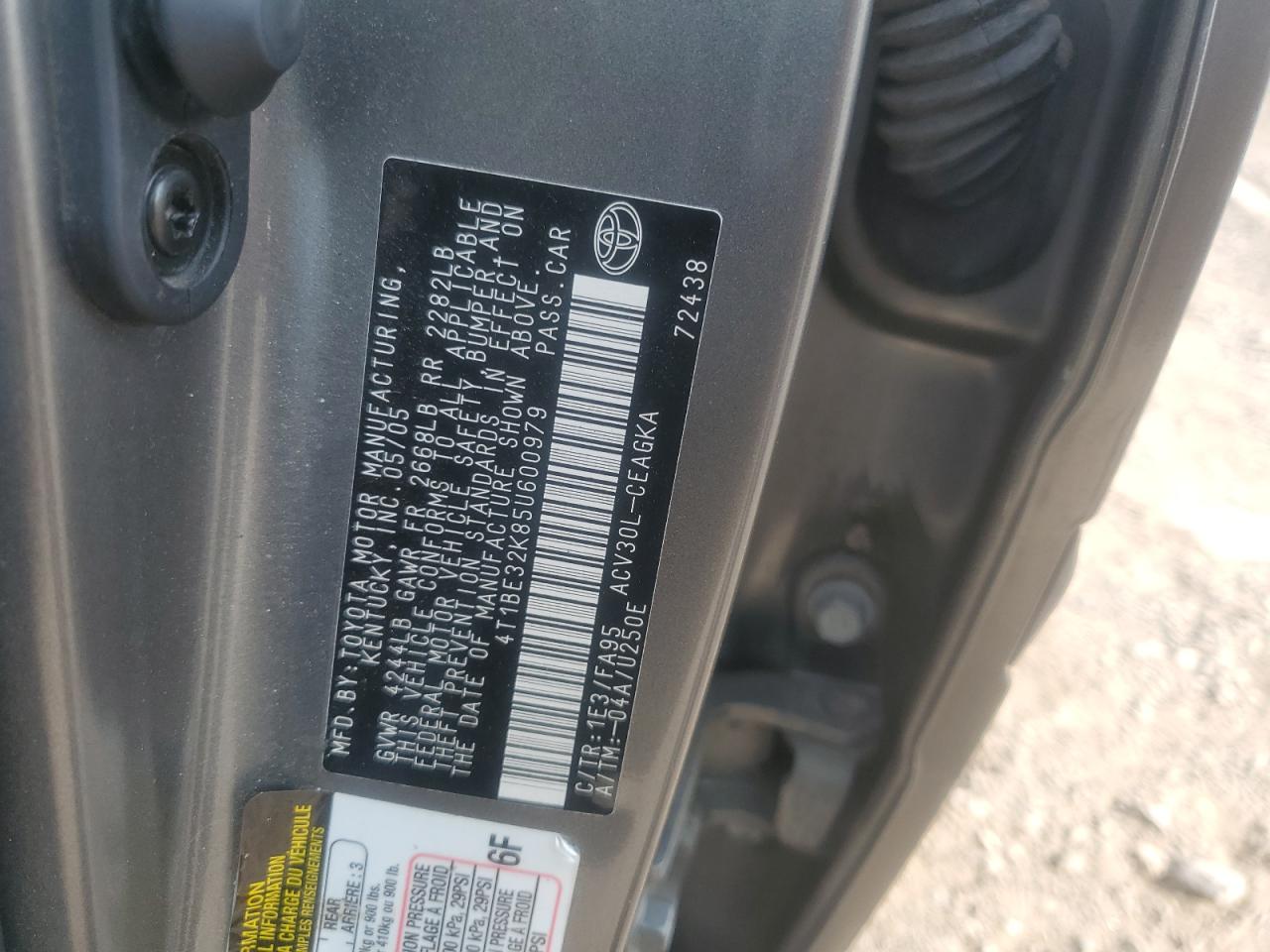 2005 Toyota Camry Le VIN: 4T1BE32K85U600979 Lot: 62095384