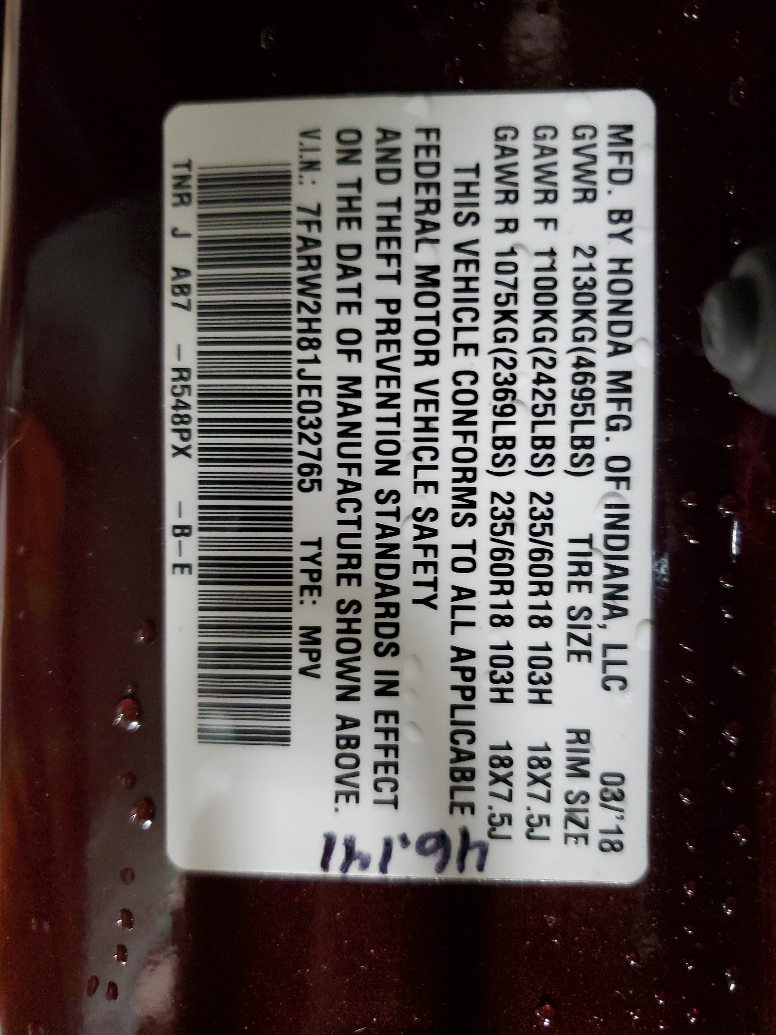 7FARW2H81JE032765 2018 Honda Cr-V Exl