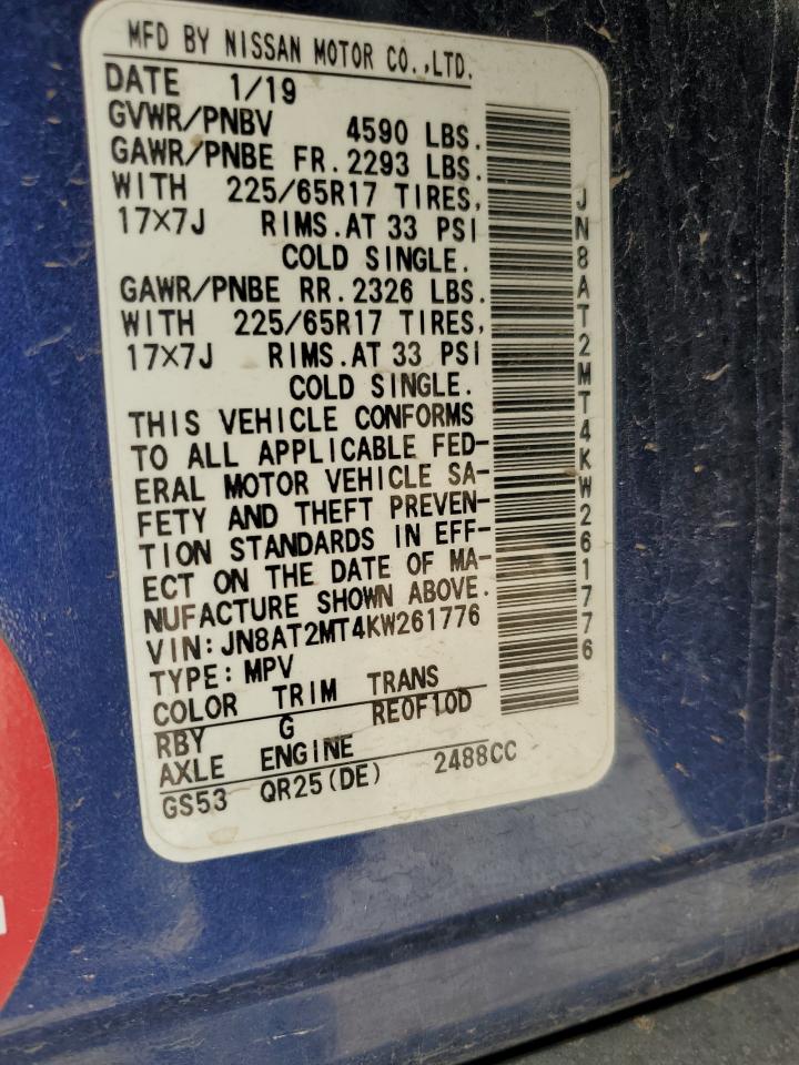 2019 Nissan Rogue S VIN: JN8AT2MT4KW261776 Lot: 64852024