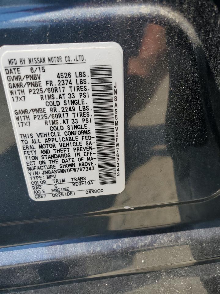 2015 Nissan Rogue Select S VIN: JN8AS5MV0FW767343 Lot: 61119074