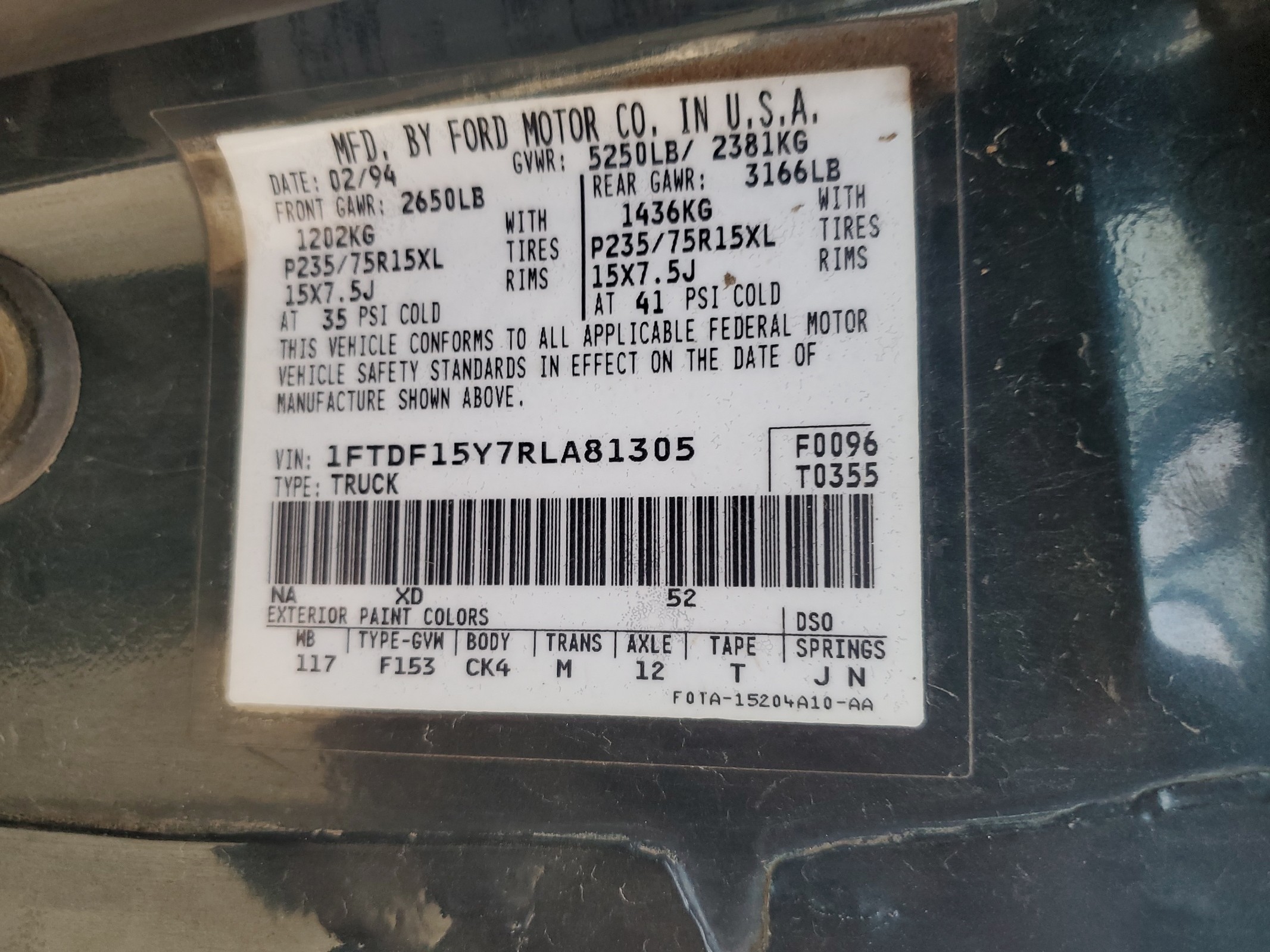 1FTDF15Y7RLA81305 1994 Ford F150