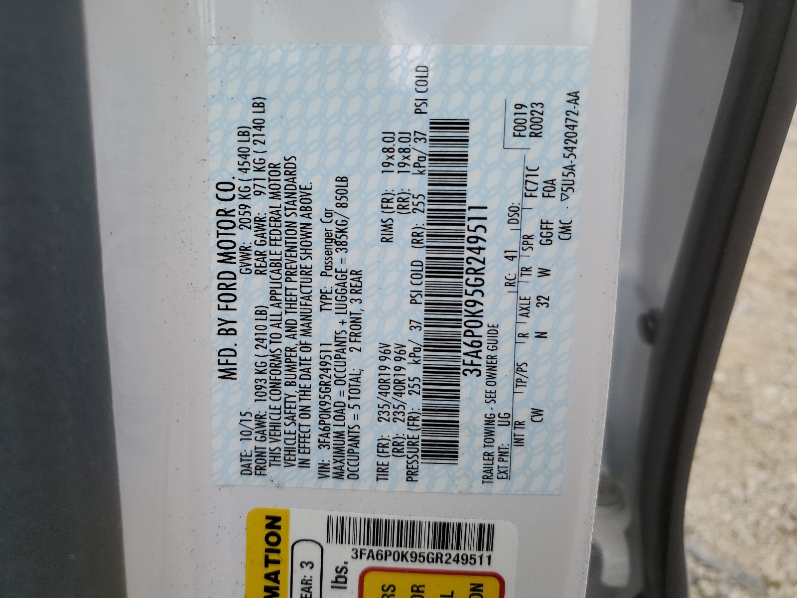 3FA6P0K95GR249511 2016 Ford Fusion Titanium