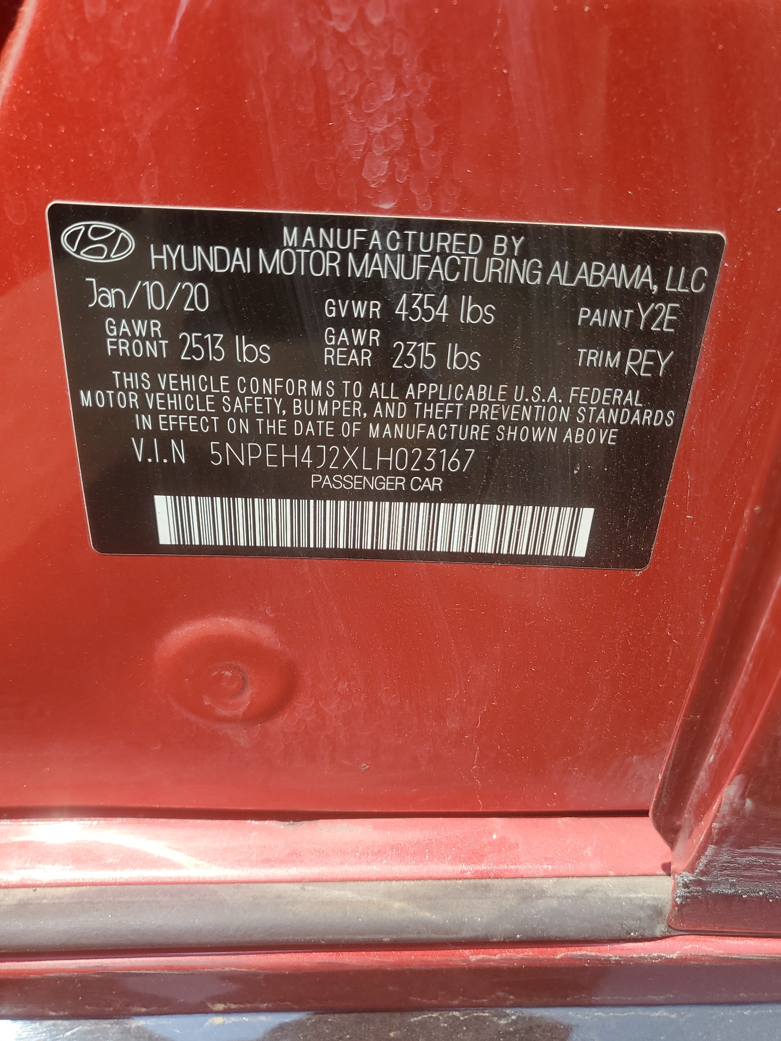 5NPEH4J2XLH023167 2020 Hyundai Sonata Limited