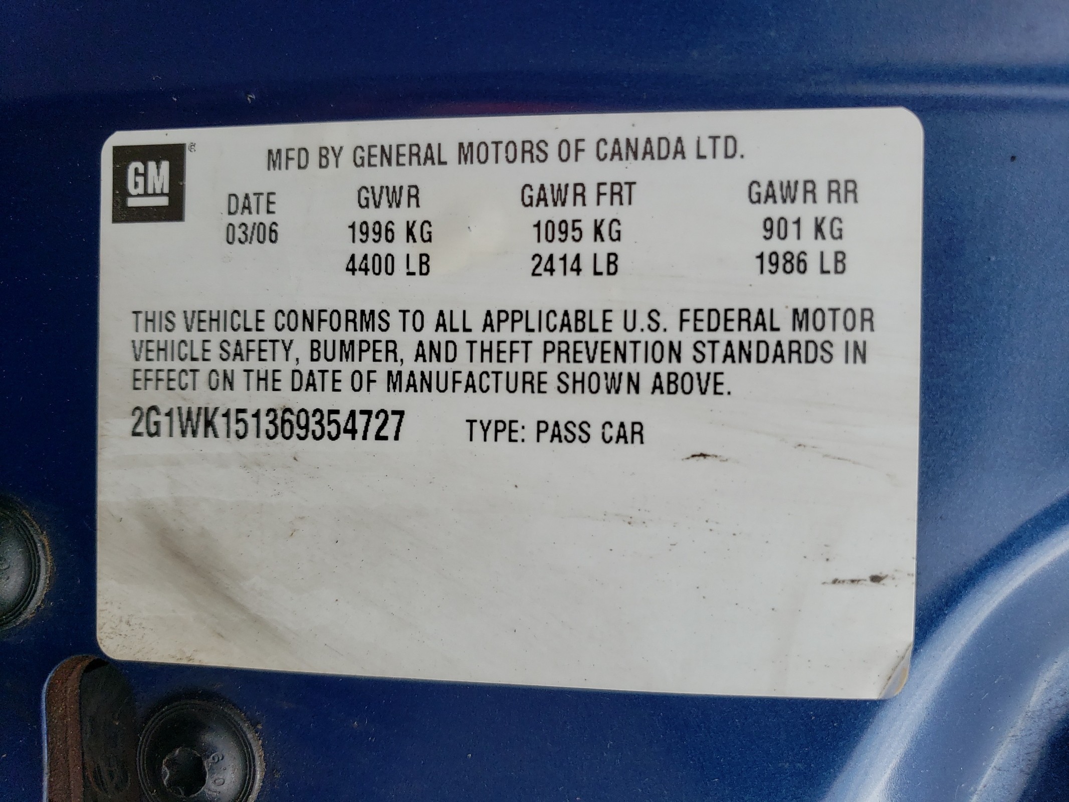 2G1WK151369354727 2006 Chevrolet Monte Carlo Lt