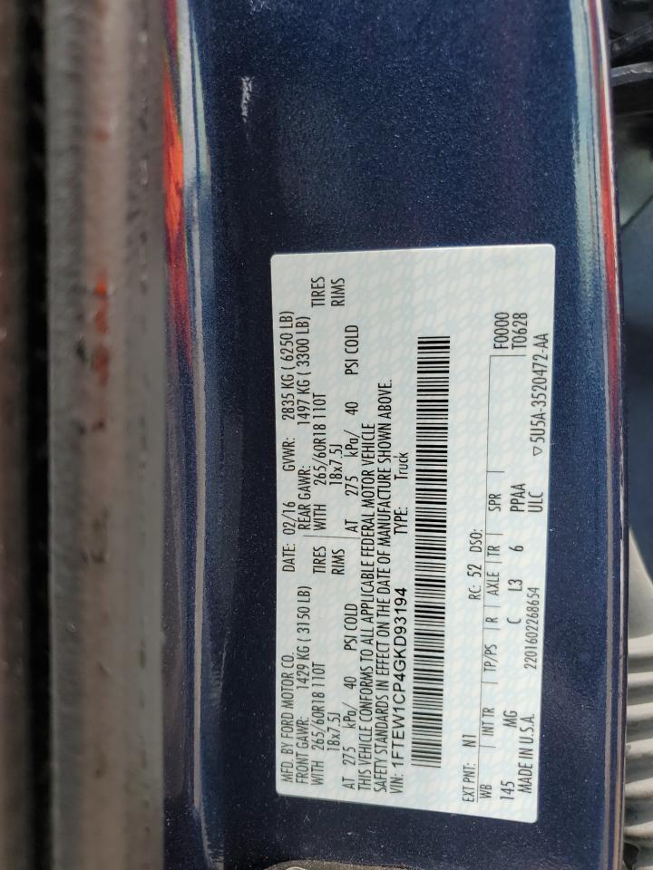 2016 Ford F150 Supercrew VIN: 1FTEW1CP4GKD93194 Lot: 62108634