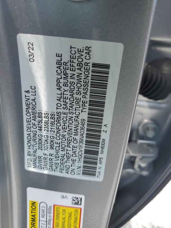 2022 Honda Accord Sport VIN: 1HGCV1F39NA036469 Lot: 63693304