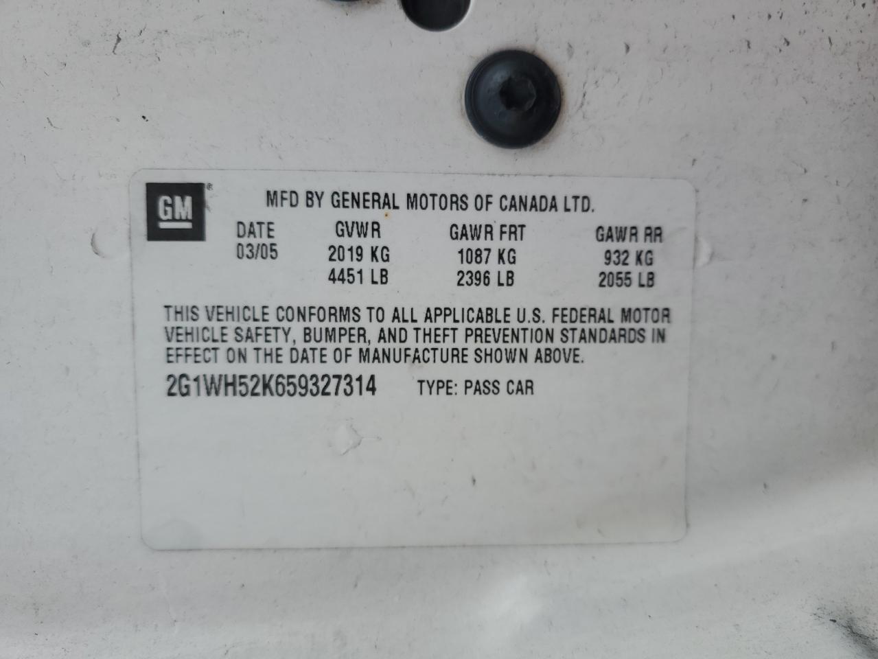 2005 Chevrolet Impala Ls VIN: 2G1WH52K659327314 Lot: 63829344