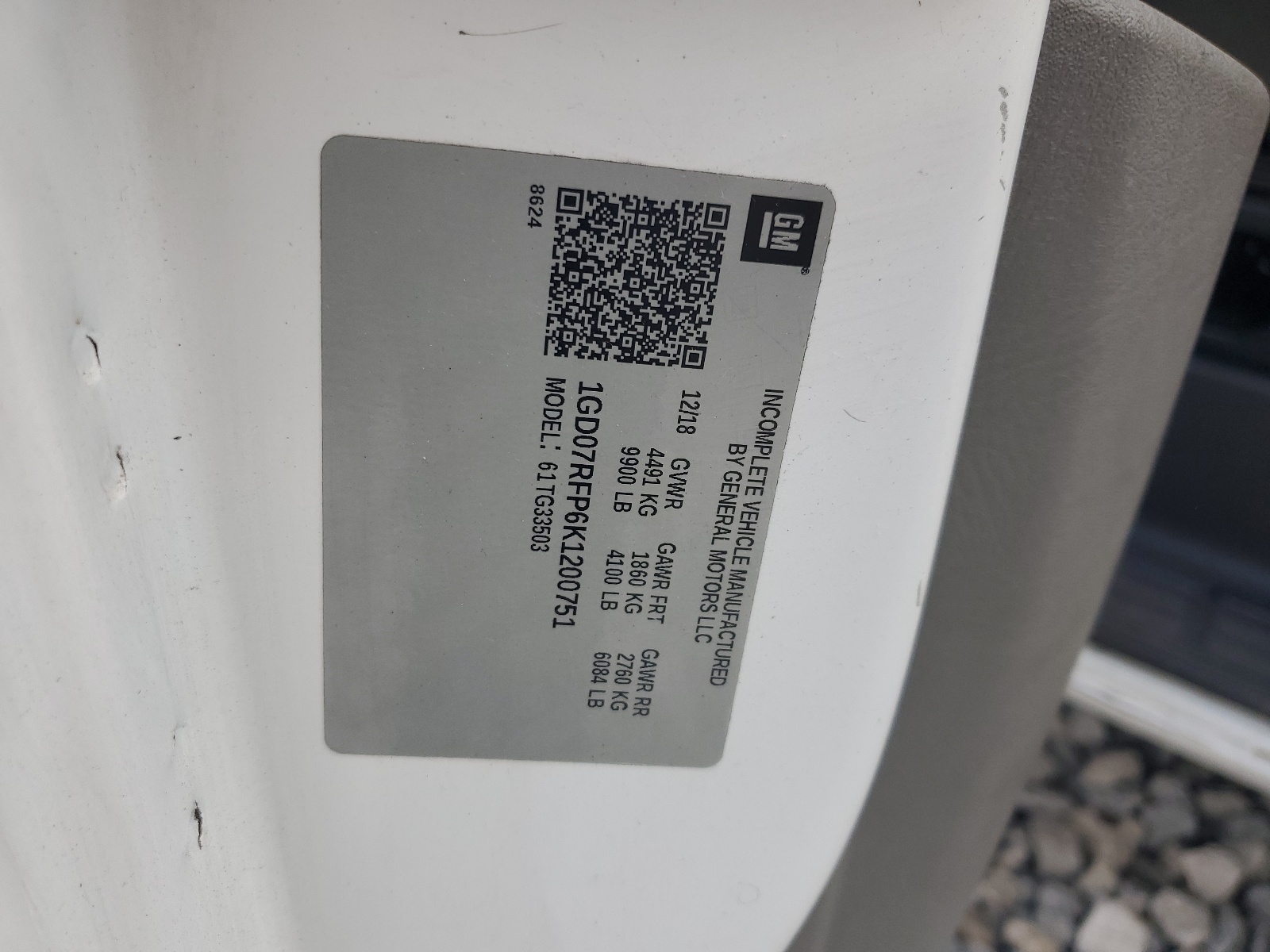 1GD07RFP6K1200751 2019 GMC Savana Cutaway G3500