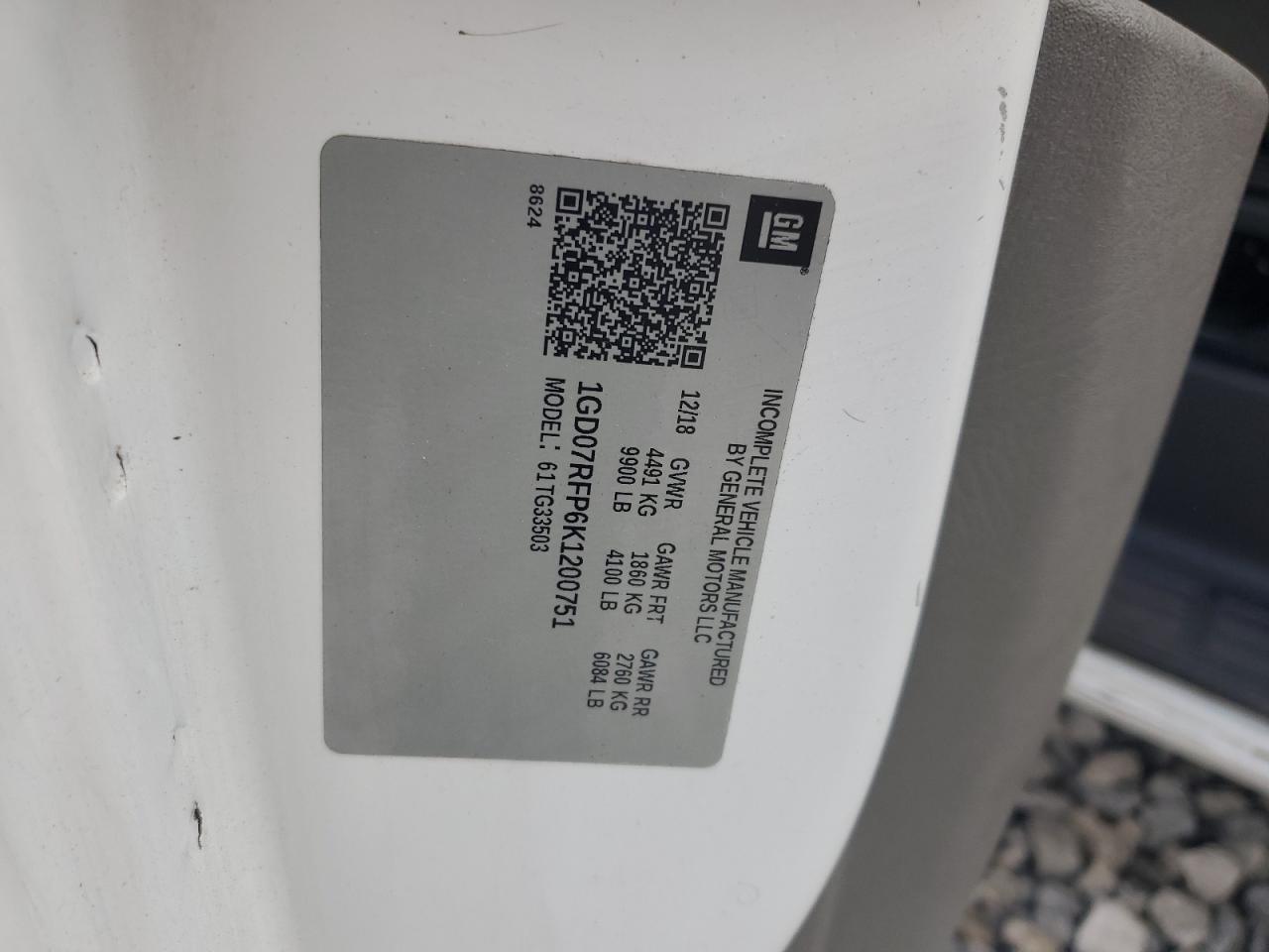 2019 GMC Savana Cutaway G3500 VIN: 1GD07RFP6K1200751 Lot: 62663834