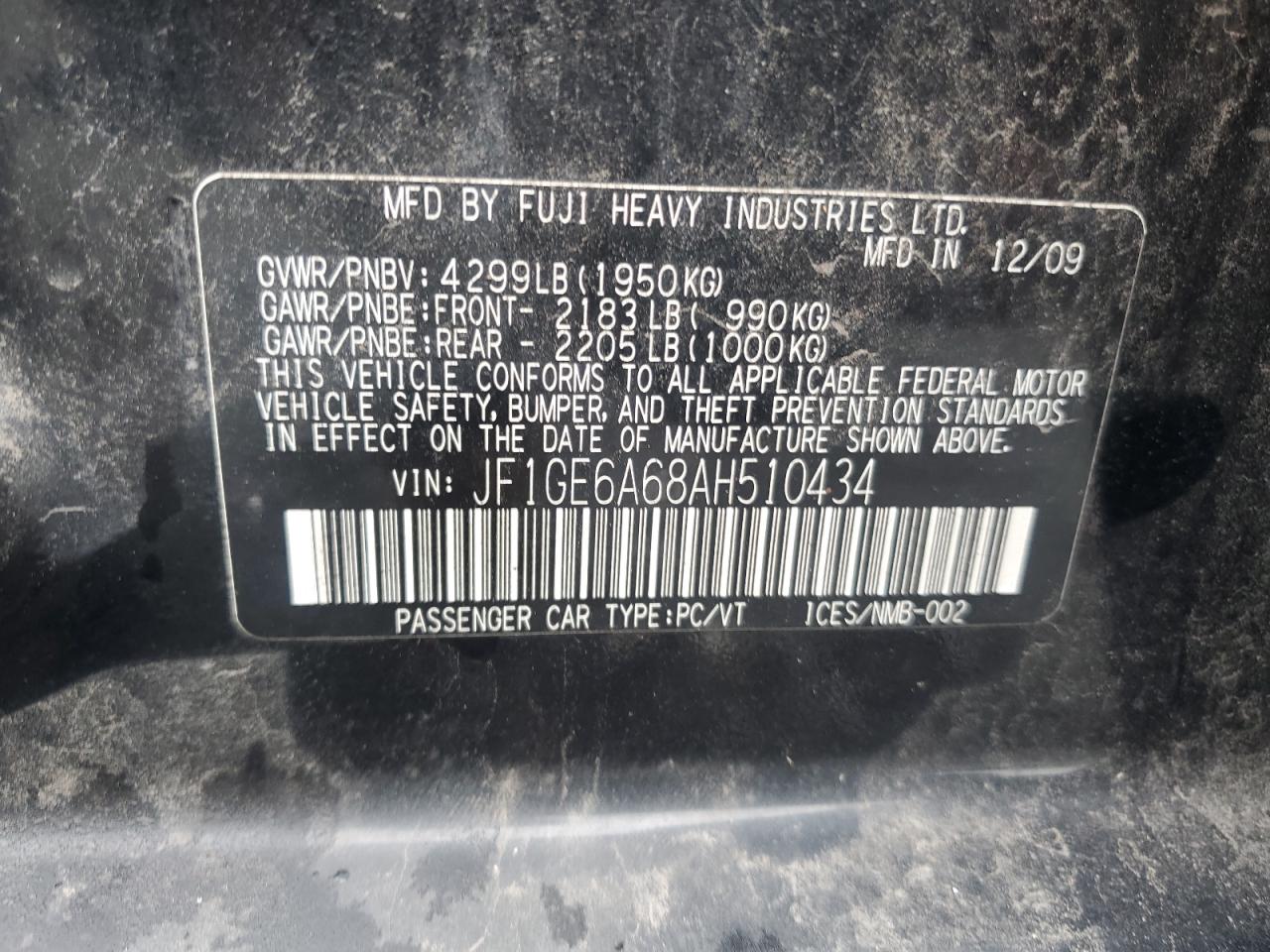 2010 Subaru Impreza 2.5I VIN: JF1GE6A68AH510434 Lot: 63208644