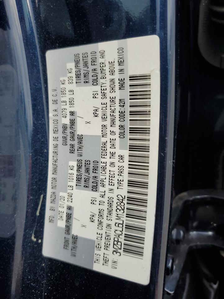 2020 Mazda 3 Select VIN: 3MZBPACL6LM132842 Lot: 62517864