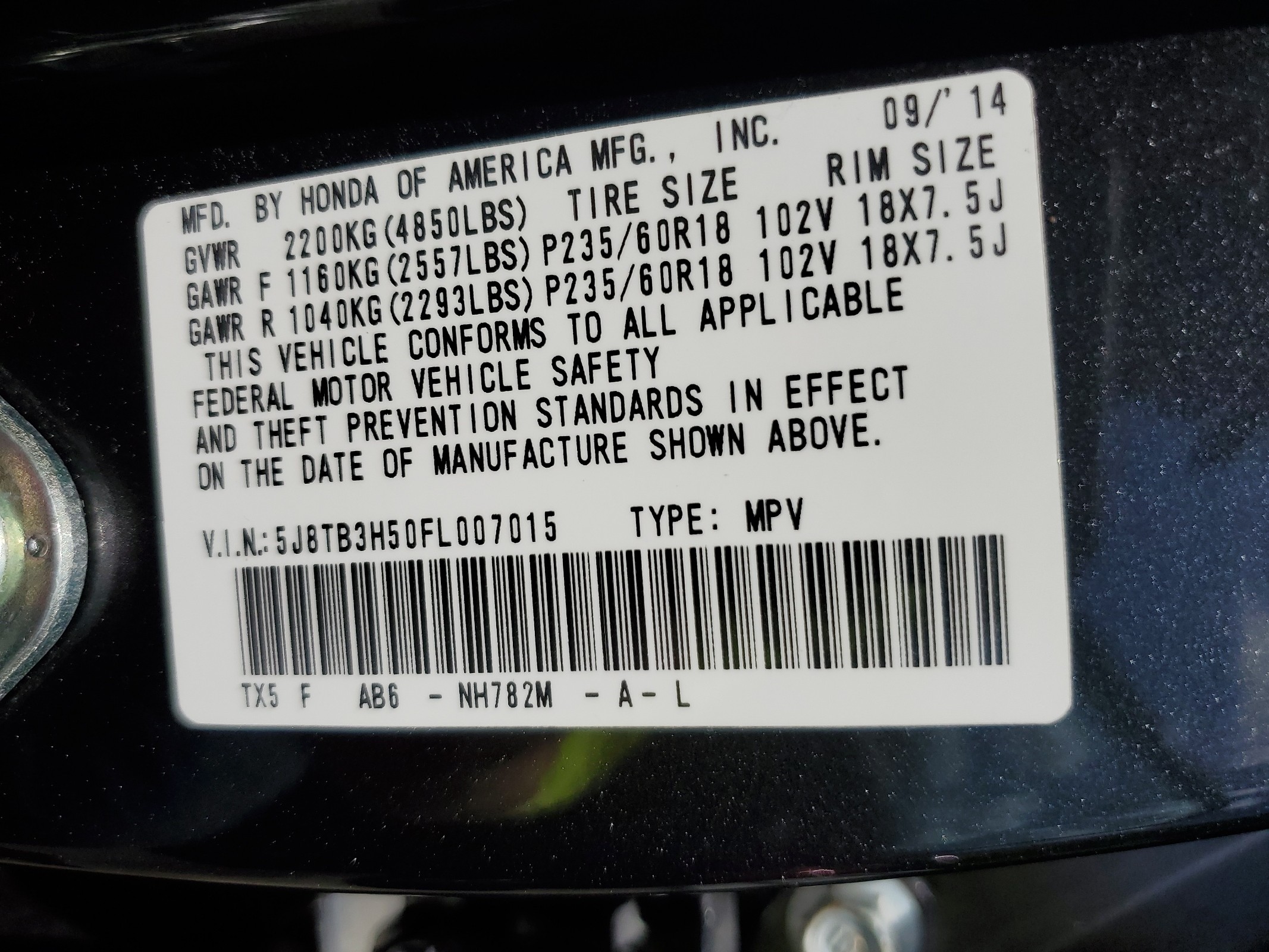 5J8TB3H50FL007015 2015 Acura Rdx Technology