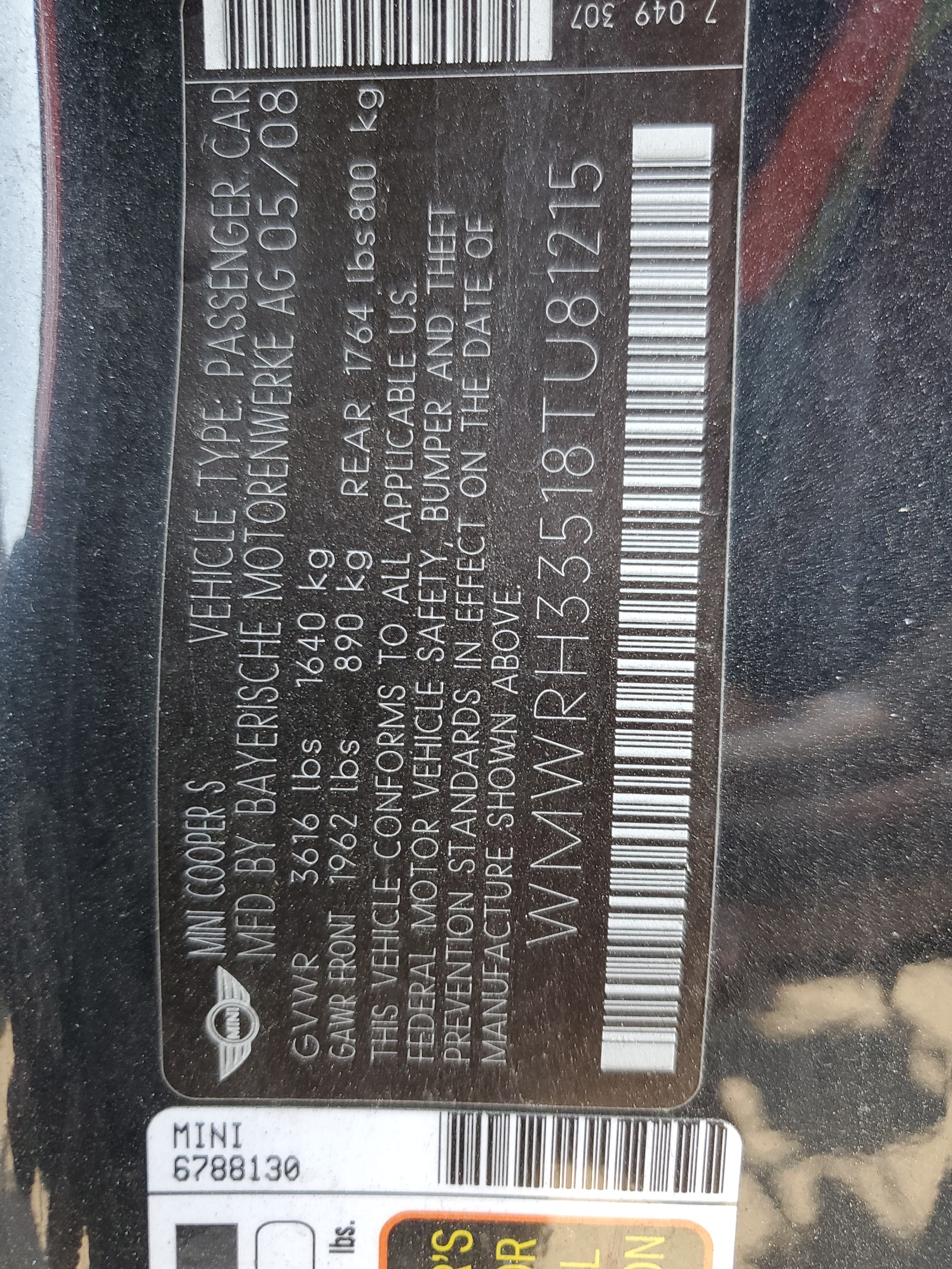 WMWRH33518TU81215 2008 Mini Cooper S