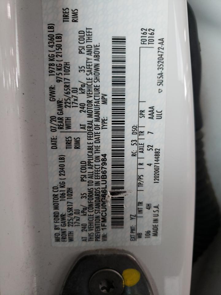 2020 Ford Escape Se VIN: 1FMCU0G66LUB67984 Lot: 65092464