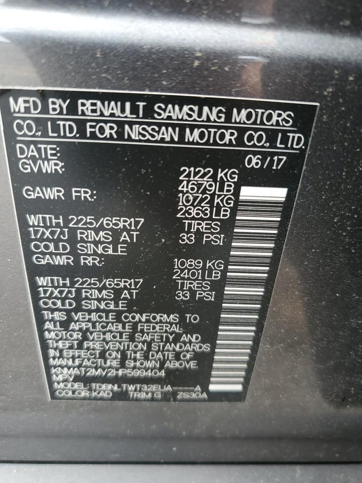 2017 Nissan Rogue S VIN: KNMAT2MV2HP599404 Lot: 64513564