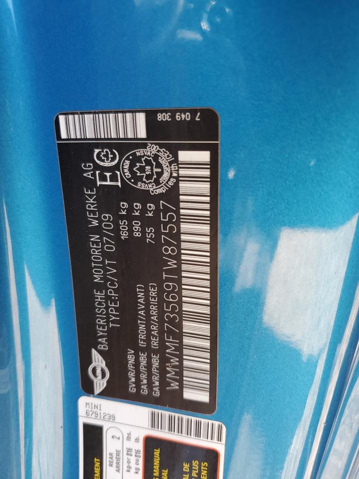 2009 Mini Cooper S VIN: WMWMF73569TW87557 Lot: 64504414