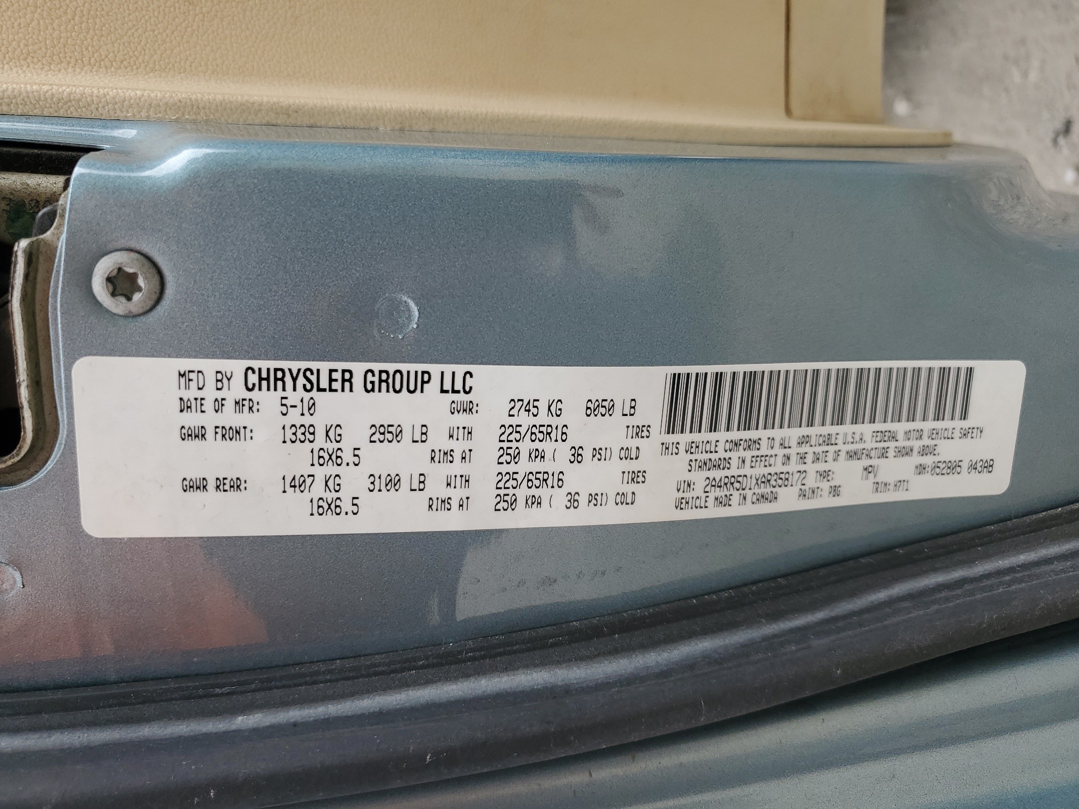 2A4RR5D1XAR358172 2010 Chrysler Town & Country Touring