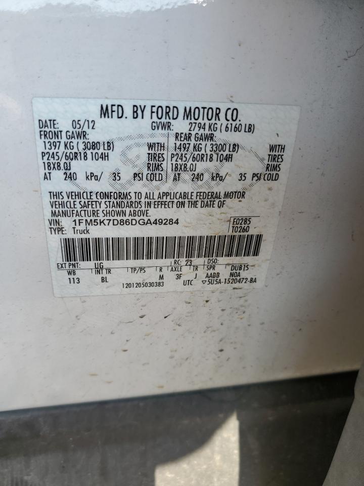 2013 Ford Explorer Xlt VIN: 1FM5K7D86DGA49284 Lot: 61650024