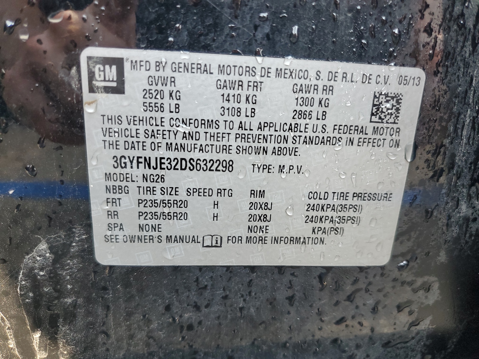 3GYFNJE32DS632298 2013 Cadillac Srx Premium Collection