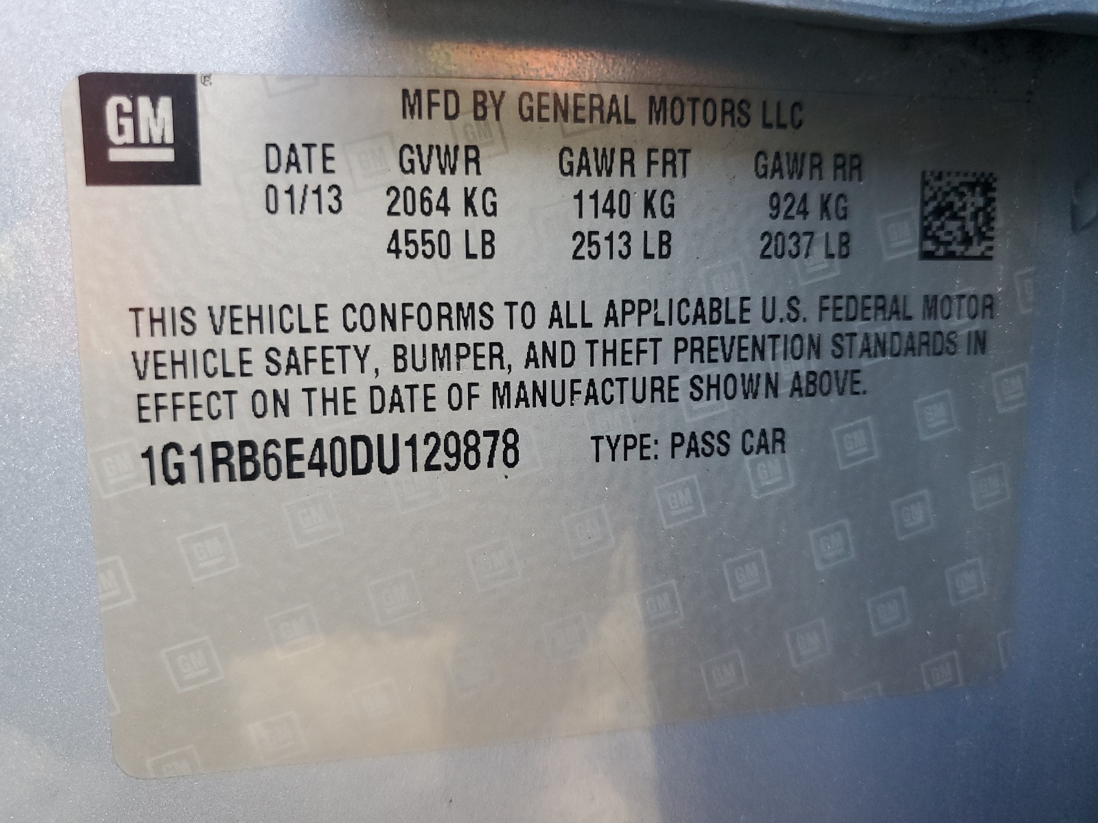 1G1RB6E40DU129878 2013 Chevrolet Volt