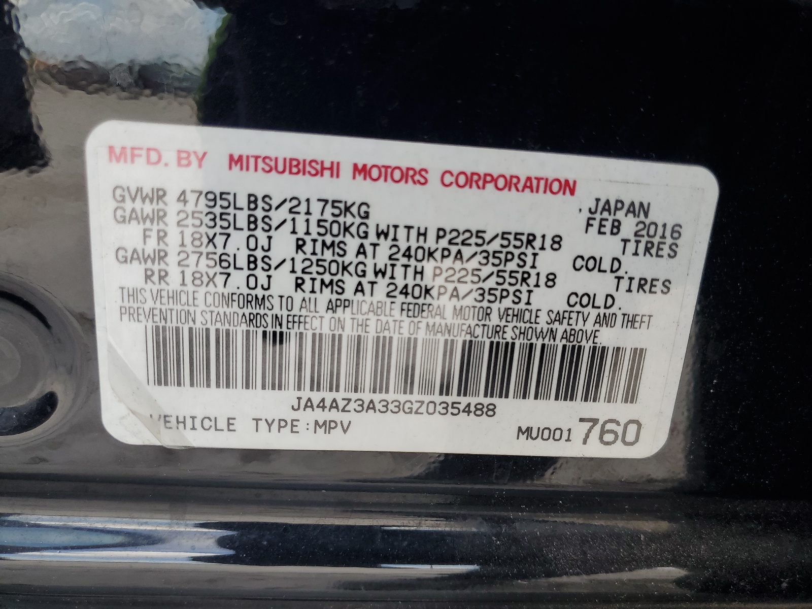 JA4AZ3A33GZ035488 2016 Mitsubishi Outlander Se