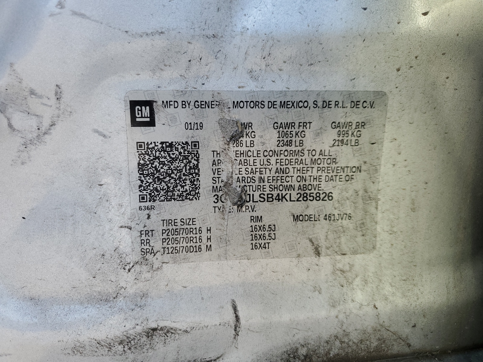 3GNCJLSB4KL285826 2019 Chevrolet Trax 1Lt