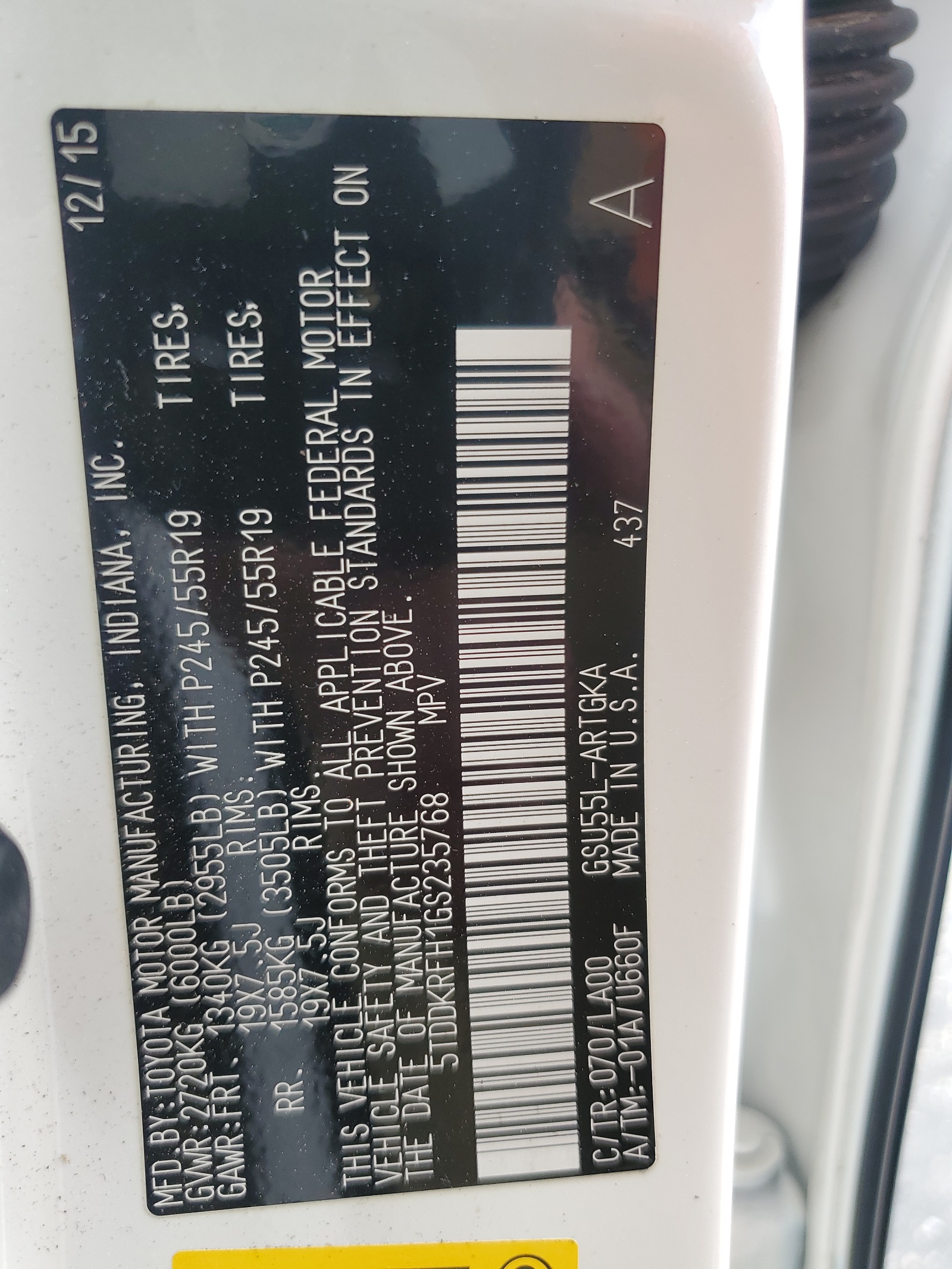 5TDDKRFH1GS235768 2016 Toyota Highlander Limited