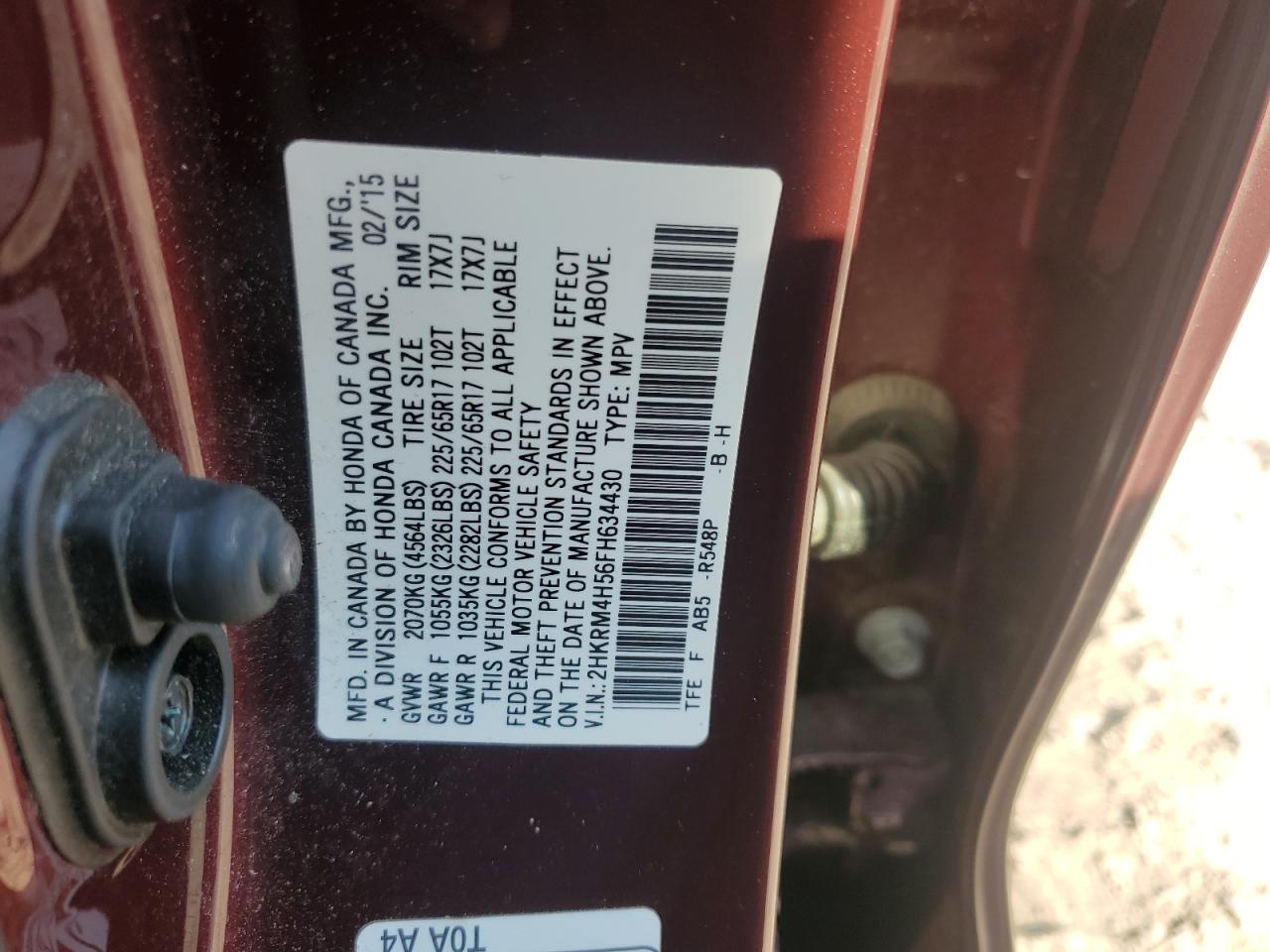 2015 Honda Cr-V Ex VIN: 2HKRM4H56FH634430 Lot: 64849754