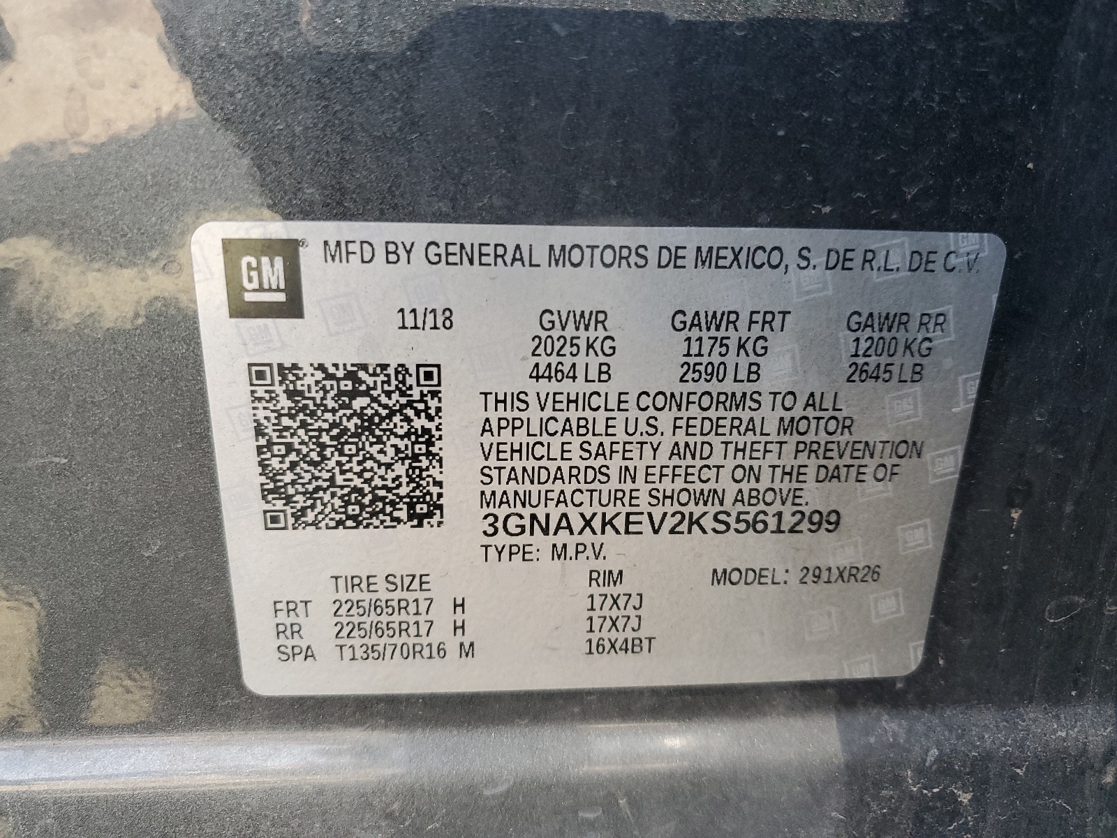 3GNAXKEV2KS561299 2019 Chevrolet Equinox Lt