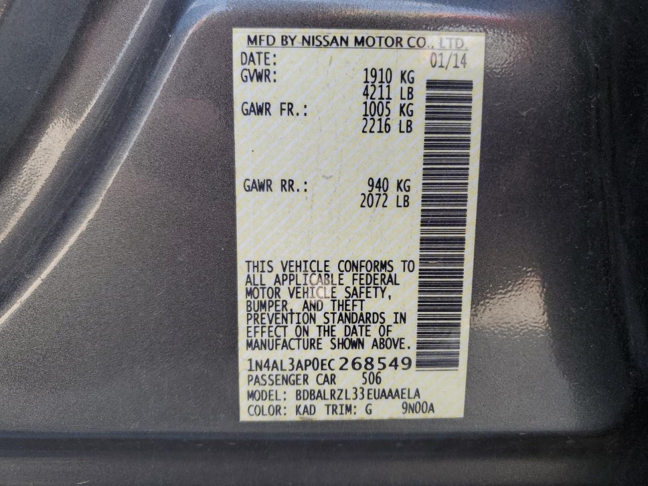 1N4AL3AP0EC268549 2014 Nissan Altima 2.5