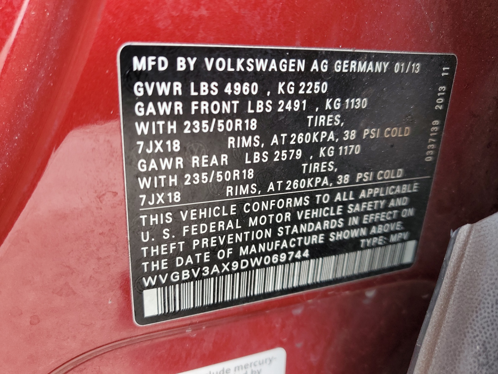 WVGBV3AX9DW069744 2013 Volkswagen Tiguan S