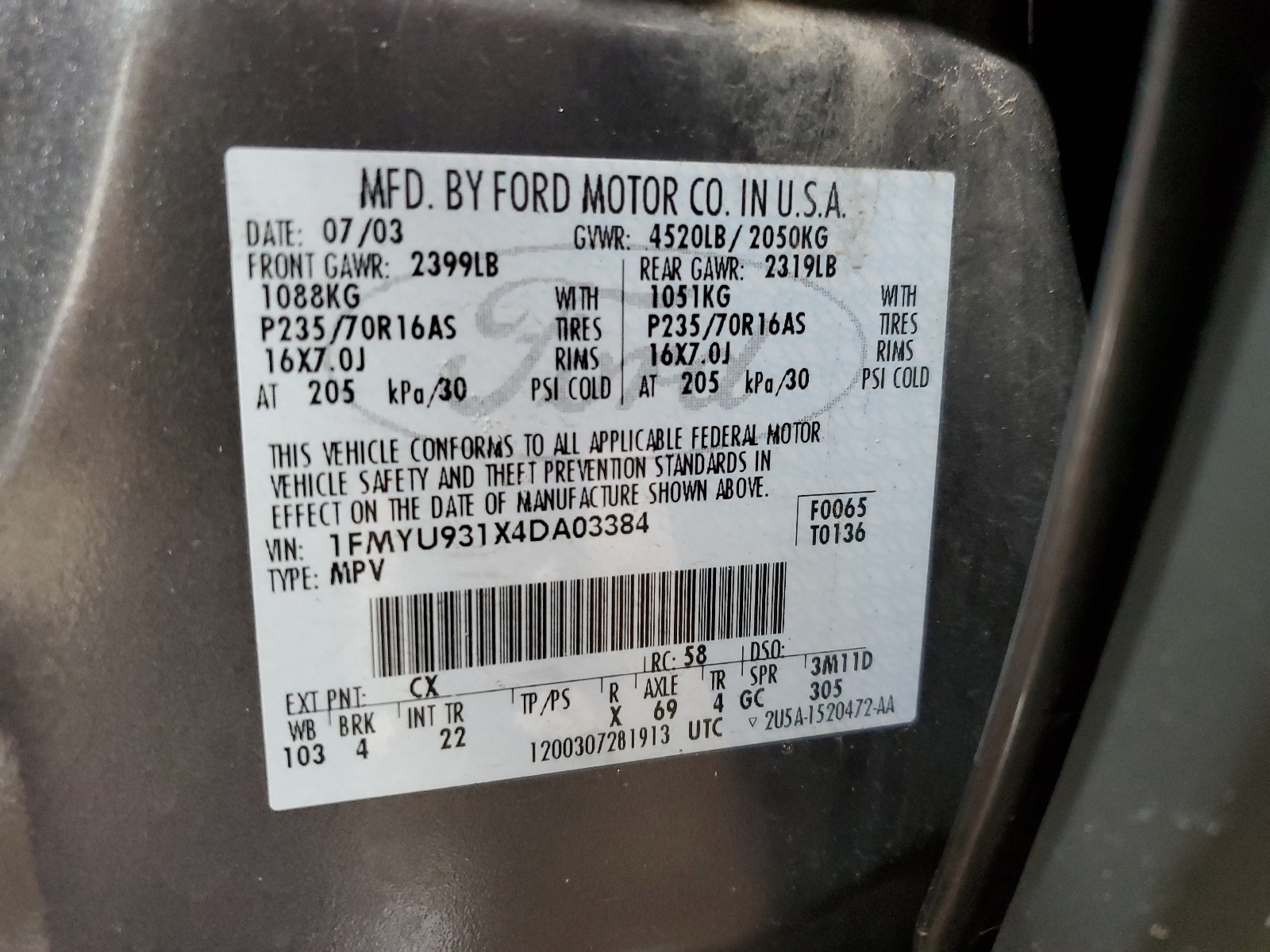 1FMYU931X4DA03384 2004 Ford Escape Xlt