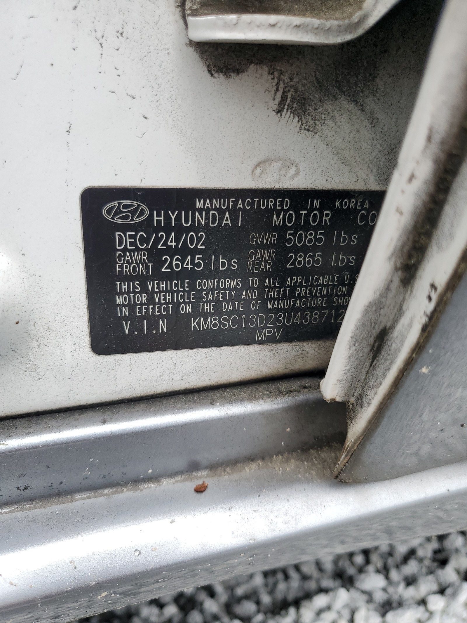 KM8SC13D23U438712 2003 Hyundai Santa Fe Gls