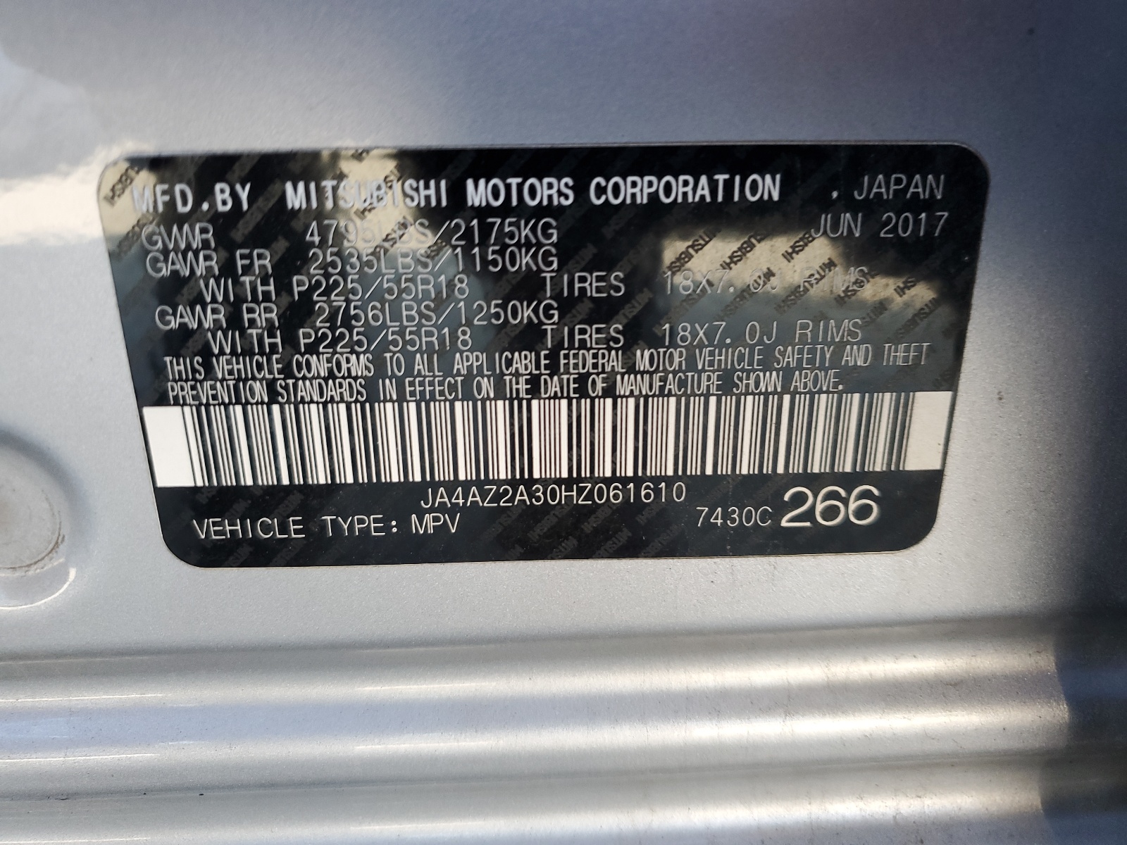 JA4AZ2A30HZ061610 2017 Mitsubishi Outlander Es