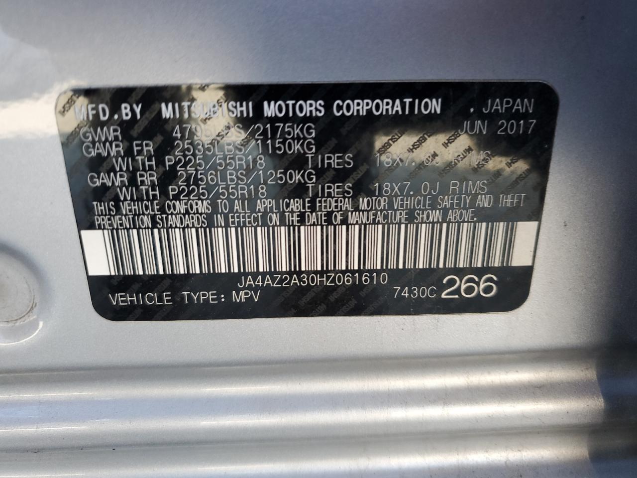 2017 Mitsubishi Outlander Es VIN: JA4AZ2A30HZ061610 Lot: 61841724