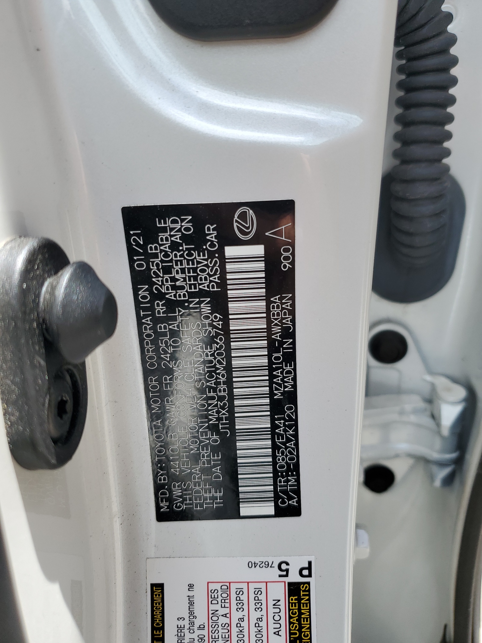 JTHX3JBH6M2036749 2021 Lexus Ux 200