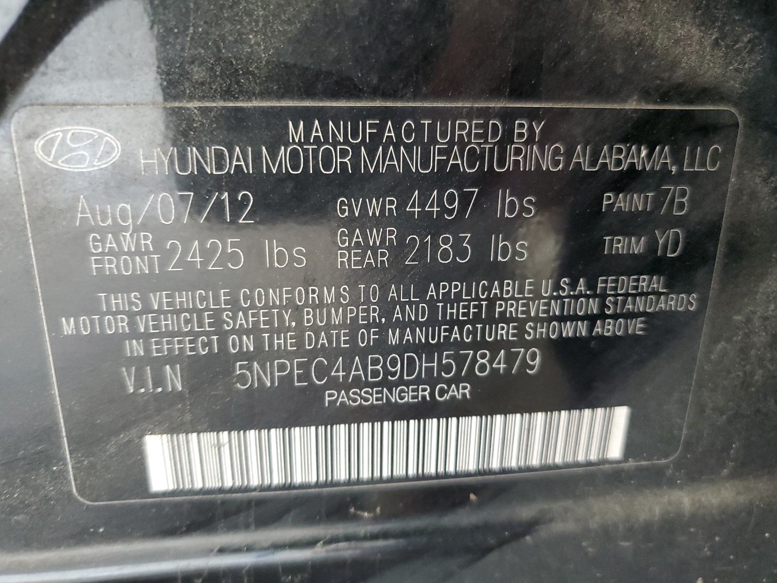 5NPEC4AB9DH578479 2013 Hyundai Sonata Se