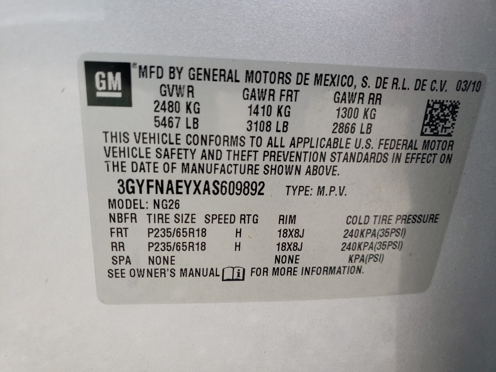 3GYFNAEYXAS609892 2010 Cadillac Srx Luxury Collection