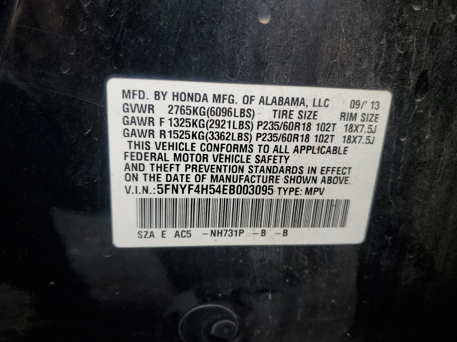 5FNYF4H54EB003095 2014 Honda Pilot Exl