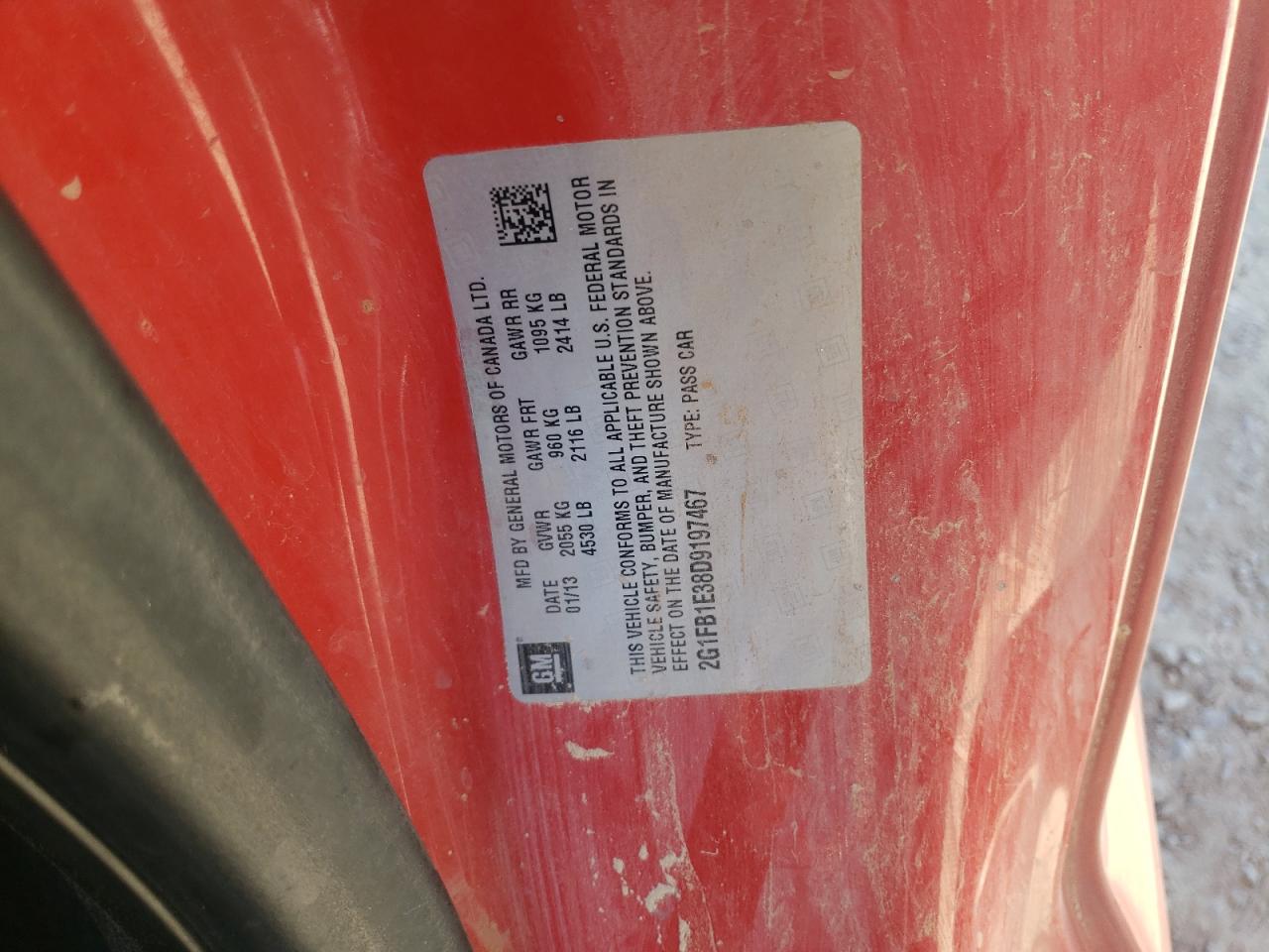 2013 Chevrolet Camaro Lt VIN: 2G1FB1E38D9197467 Lot: 61277214