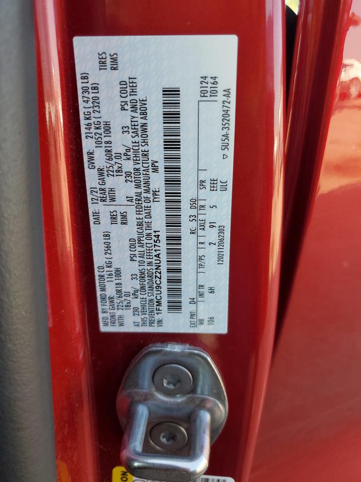 2022 Ford Escape Sel VIN: 1FMCU9CZ2NUA17541 Lot: 63092754