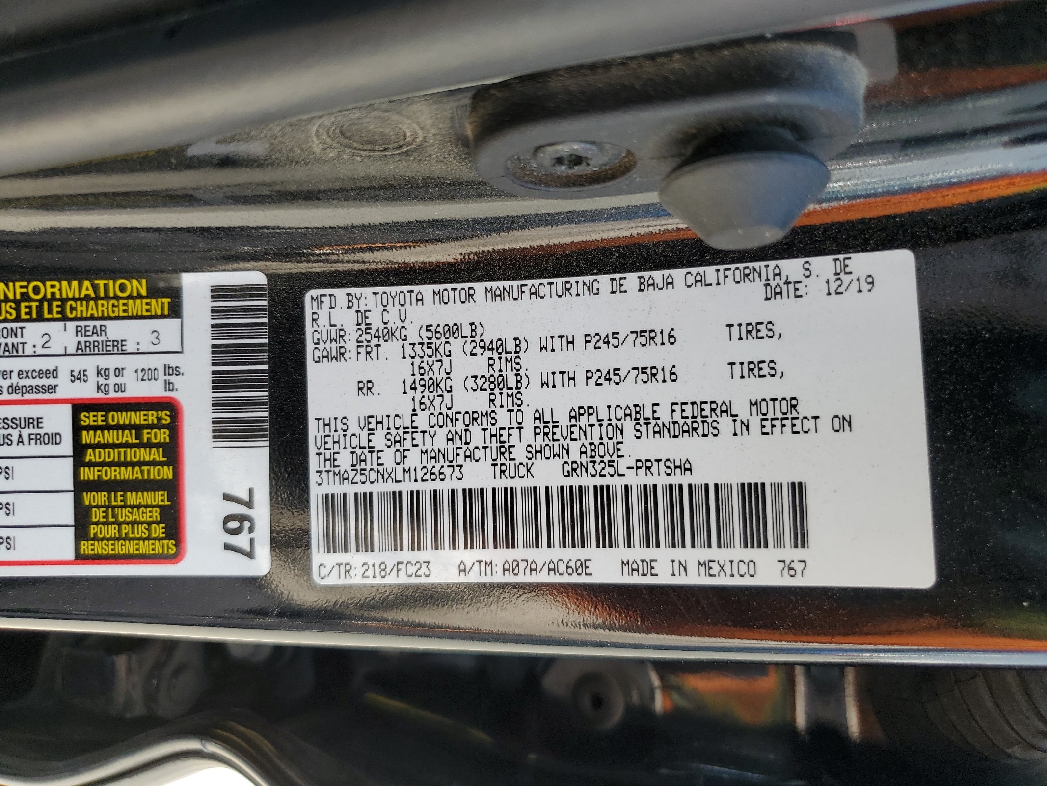 3TMAZ5CNXLM126673 2020 Toyota Tacoma Double Cab