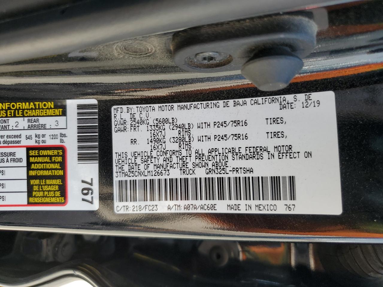 2020 Toyota Tacoma Double Cab VIN: 3TMAZ5CNXLM126673 Lot: 62886164