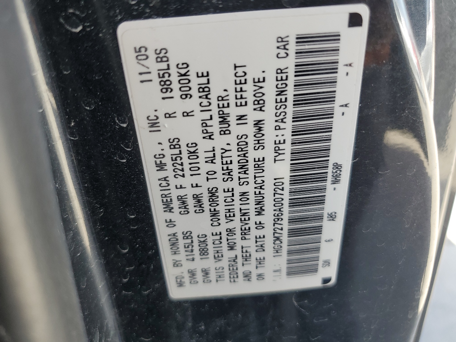 1HGCM72796A007201 2006 Honda Accord Ex