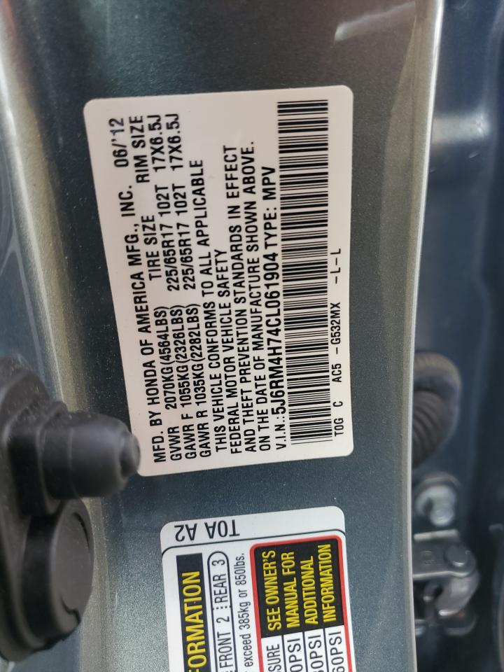 2012 Honda Cr-V Exl VIN: 5J6RM4H74CL061904 Lot: 62395104